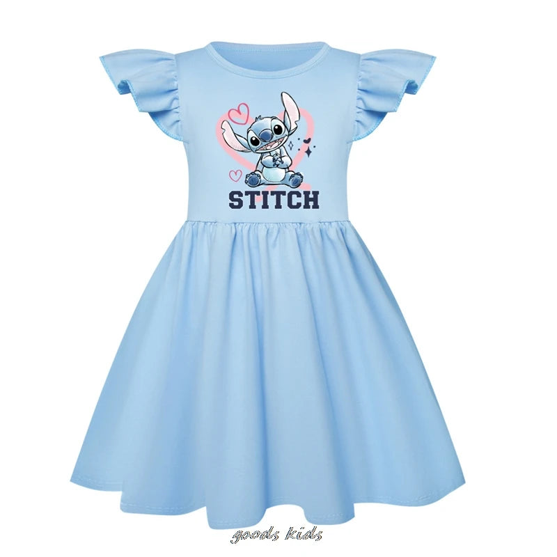 Hot Lilo And Stitch Flying Sleeve Girls Colorful Dress And Bag Summer Kids Party Dresses Children Clothing Vestidos Outfits