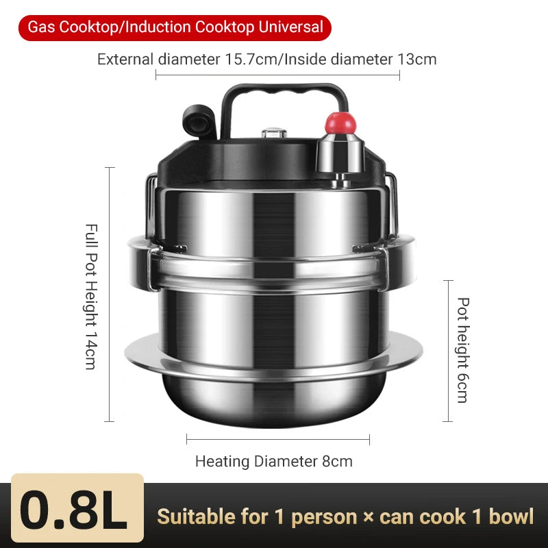 Outdoor Camping Mini Pressure Pot 0.8L-1.6L Stainless Steel Upgraded Household Gas Induction Cooker Cooking Pressure Pot