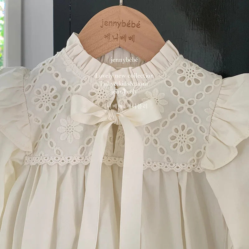 2024 New Spring 0-24M Children Clothes Korean Style Climbing Suit Long Sleeved Cotton Lace Splicing Toddler Baby Girl Romper