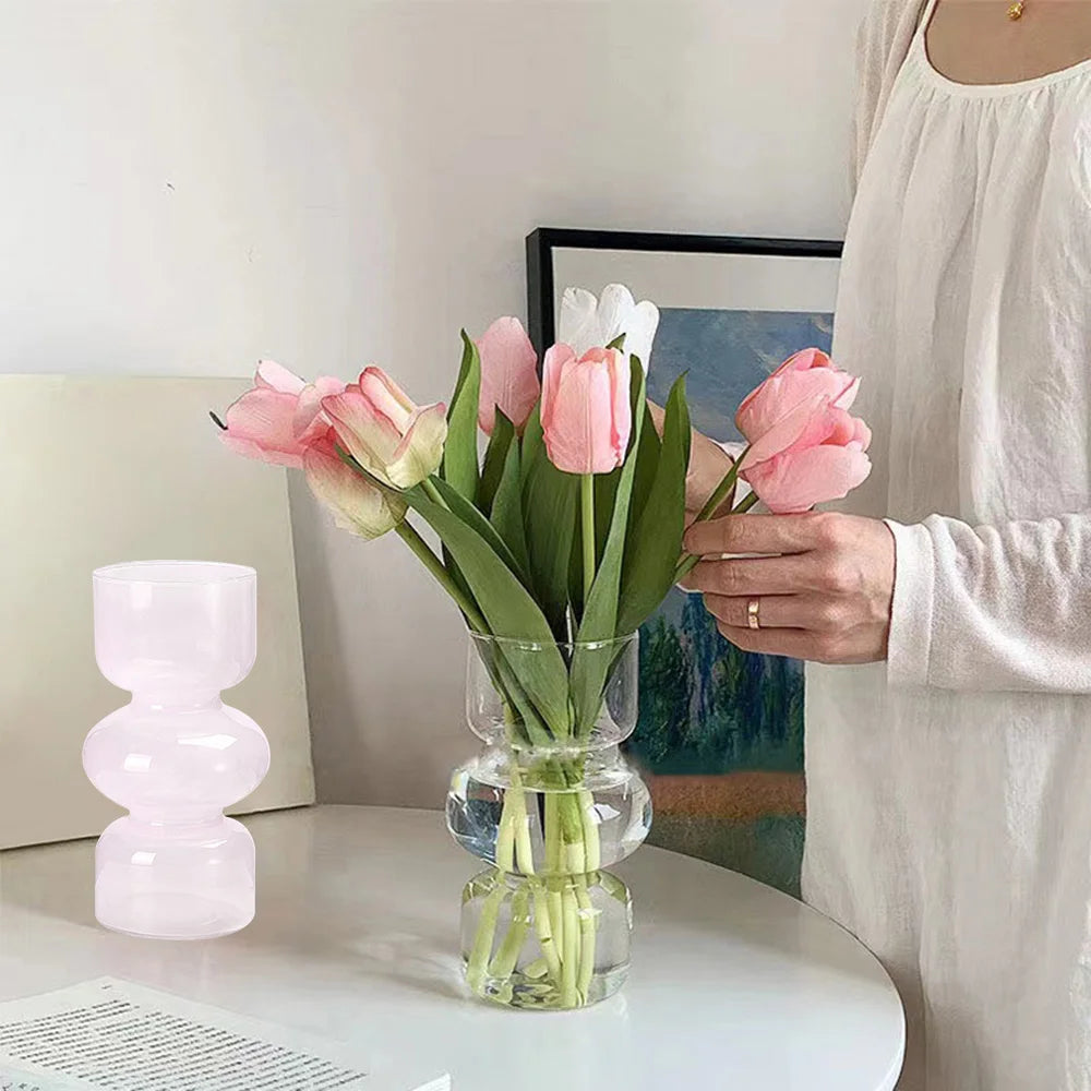 1pc Vintage Glass Flower Vase Desktop Ornaments Nordic Style Transparent Hydroponics Plant Vases for Wedding Party Home Decor