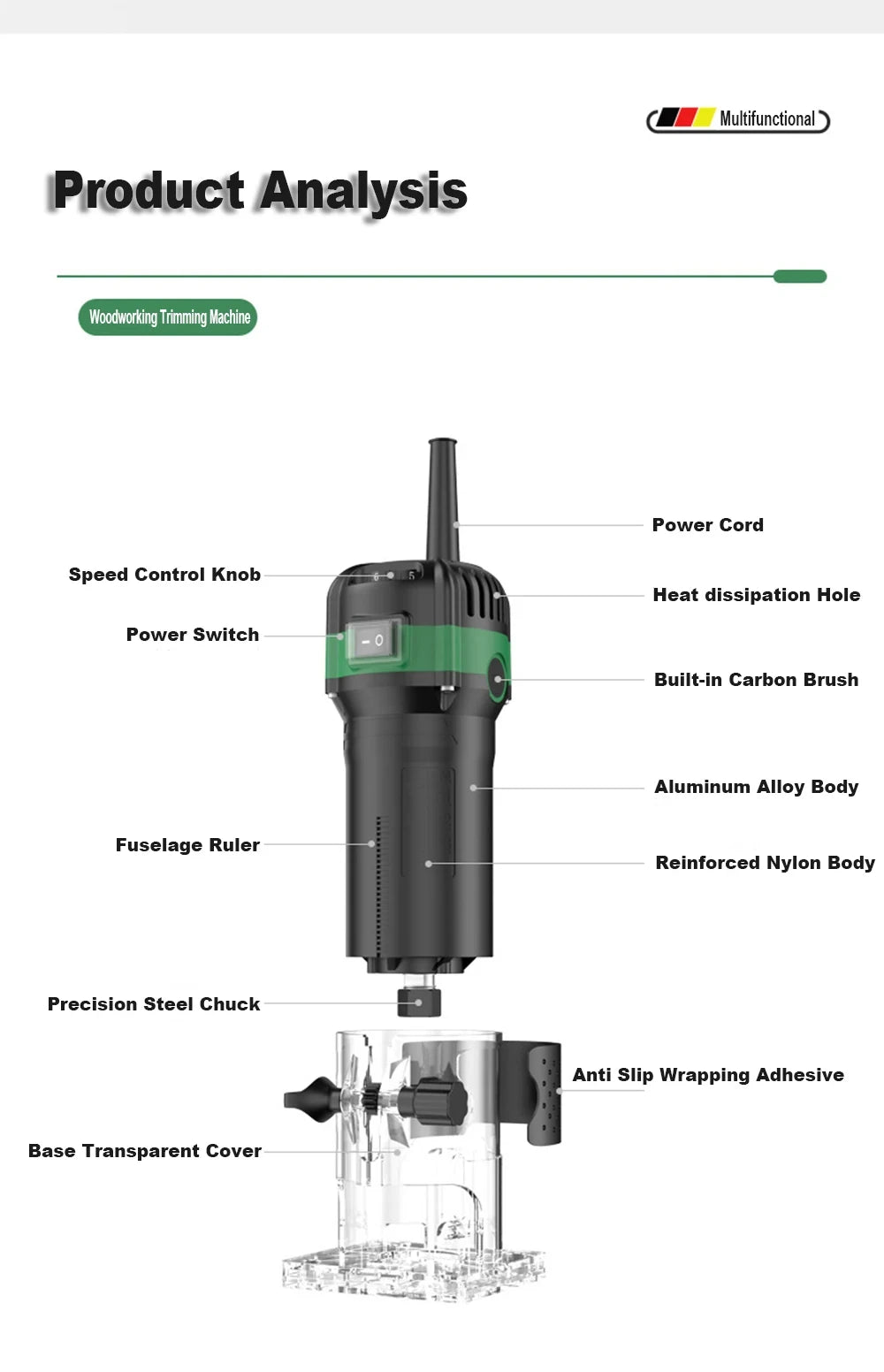 800W Electric Wood Router Woodworking Electric Trimmer Engraving Slotting Trimming Carving Machine Kit With 6.35 Milling Cutter