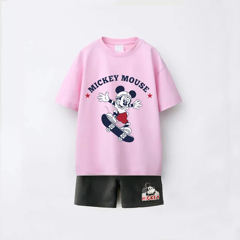 Trendy Outfits 2025 Summer Child Clothing Cute TShirt Black Shorts New Printed Tops +Shorts Boys Short Sleeve Suit Outer Wear