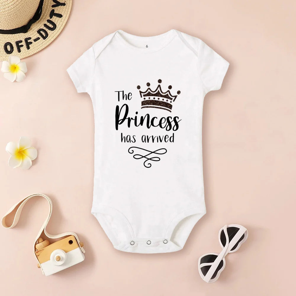 The Princess Has Arrived Baby Bodysuit, Baby Girls Short Sleeve Clothes Romper, Newborn Crown Print Jumpsuit, Infant Shower Gifts