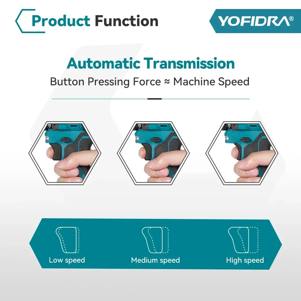 YOFIDRA 2 in1 Brushless Electric Screwdriver Hammer Cordless Drill Impact Multifunctional Power Tool For Makita 18V Battery Pin