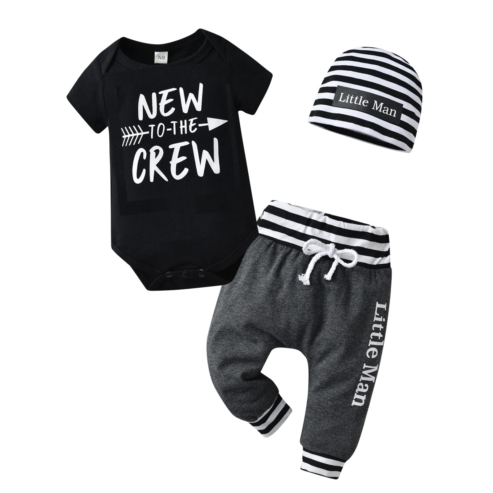 New Summer Newborn infant Baby Boy Fashion Clothes Set Patchwork Short Sleeve Romper Top and Long Pants with Hat 3PCS Outfit