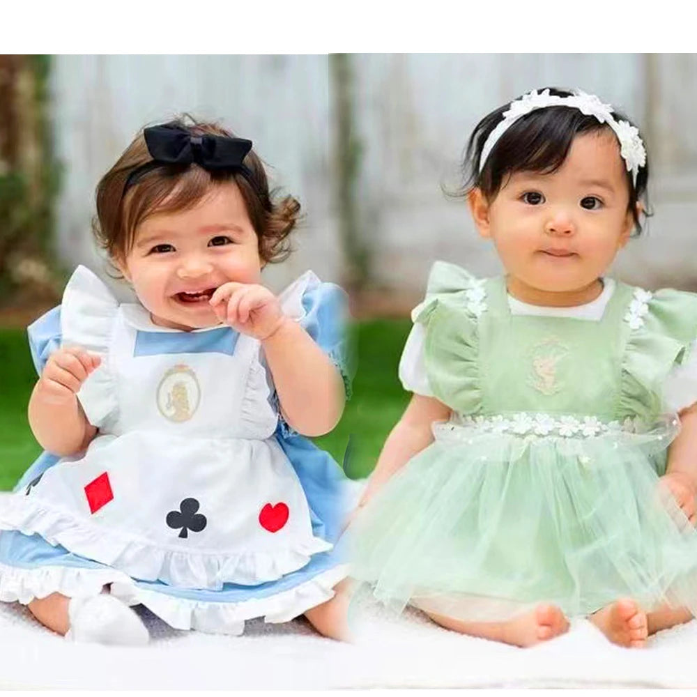 Boutique 3PCS Baby Girls Princess Dress Shorts Bow Headwear 1st 2nd Birthday Party Infant Clothing Set Halloween Alice Costume