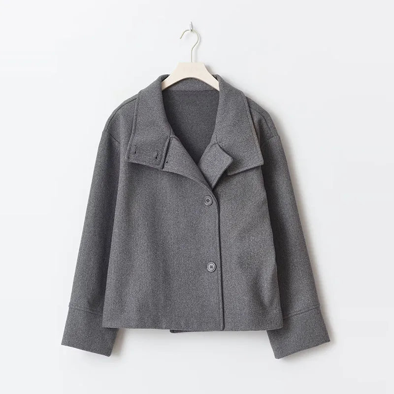 Casual Women's Short Woolen Coats Loose Lapel Single-breasted Long Sleeve Thick Jacket 2025 Autumn Winter Lady Elegant Outwear
