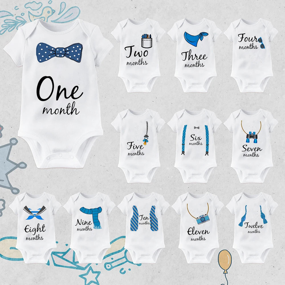 Baby Grow Monthly Milestone Baby Bodysuit 1-12 Month Newborn Romper Photography Prop Outfit Toddler Clothes Infant Shower Gift