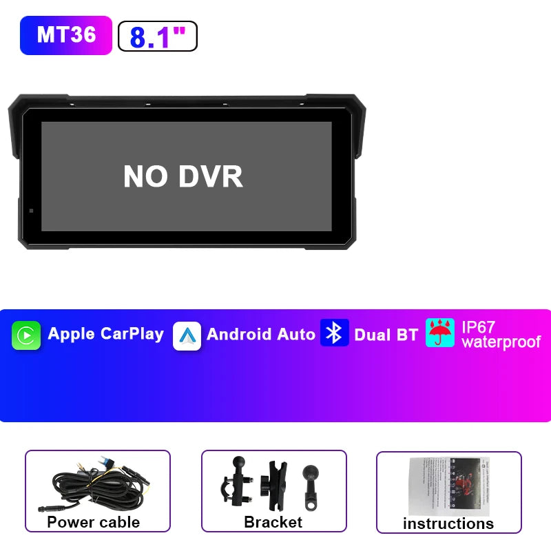 JMCQ Portable 8.1 inch IP67 Waterproof Motorcycle 4K DVR GPS Navigation Wireless Carplay Android Auto Moto Recorder Monitor
