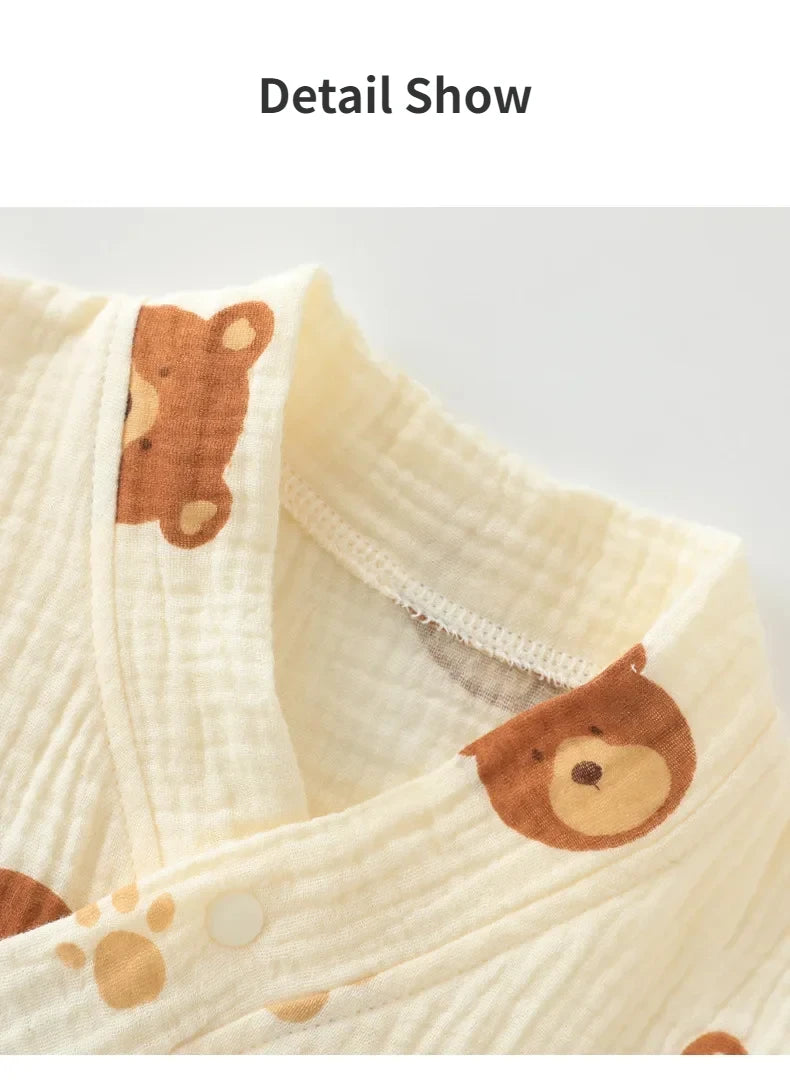 Girls Baby Summer Short-sleeved Jumpsuit Kids Gauze Cotton Full Print Romper Clothes Newborn Pajamas 0-18M