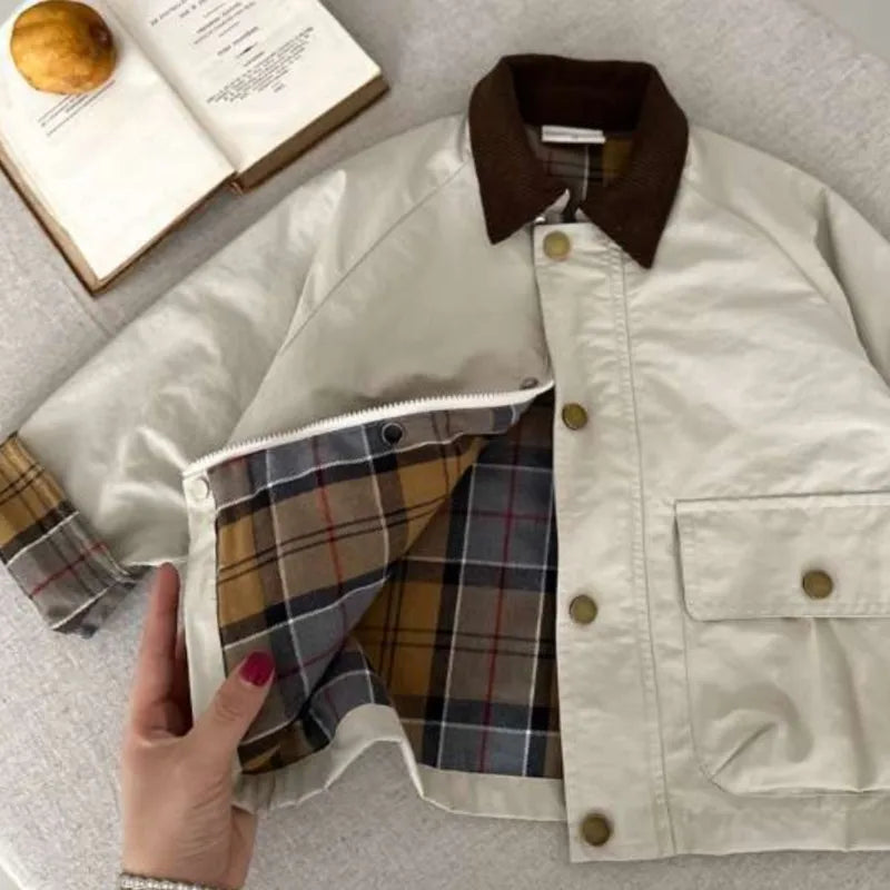 2025 UNITIM Spring Autumn Kids Boys Jacket Plaid Spliced ​​Pocket Long Sleeve Toddler Boys Outerwears Coat Children Boys Jacket
