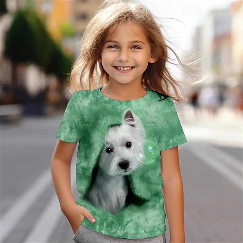 Kids Boy Clothes Girl T-Shirt Short Sleeve Cute Dog Print Children Summer Clothes Casual Outdoor Girl Clothes O-Neck Daily Tops