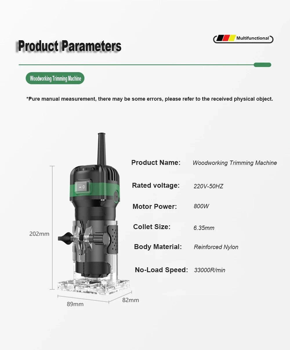 800W Electric Wood Router Woodworking Electric Trimmer Engraving Slotting Trimming Carving Machine Kit With 6.35 Milling Cutter