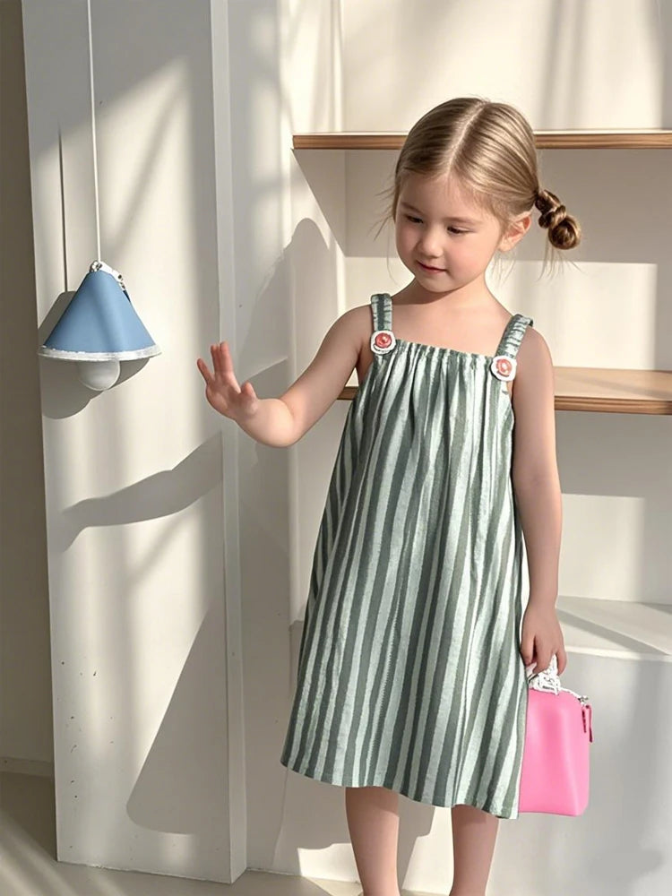Children Clothes 2025 Summer New Cotton Stripe Baby Girl Suspender Dress Or Boy's Suit Brother And Sister Clothes