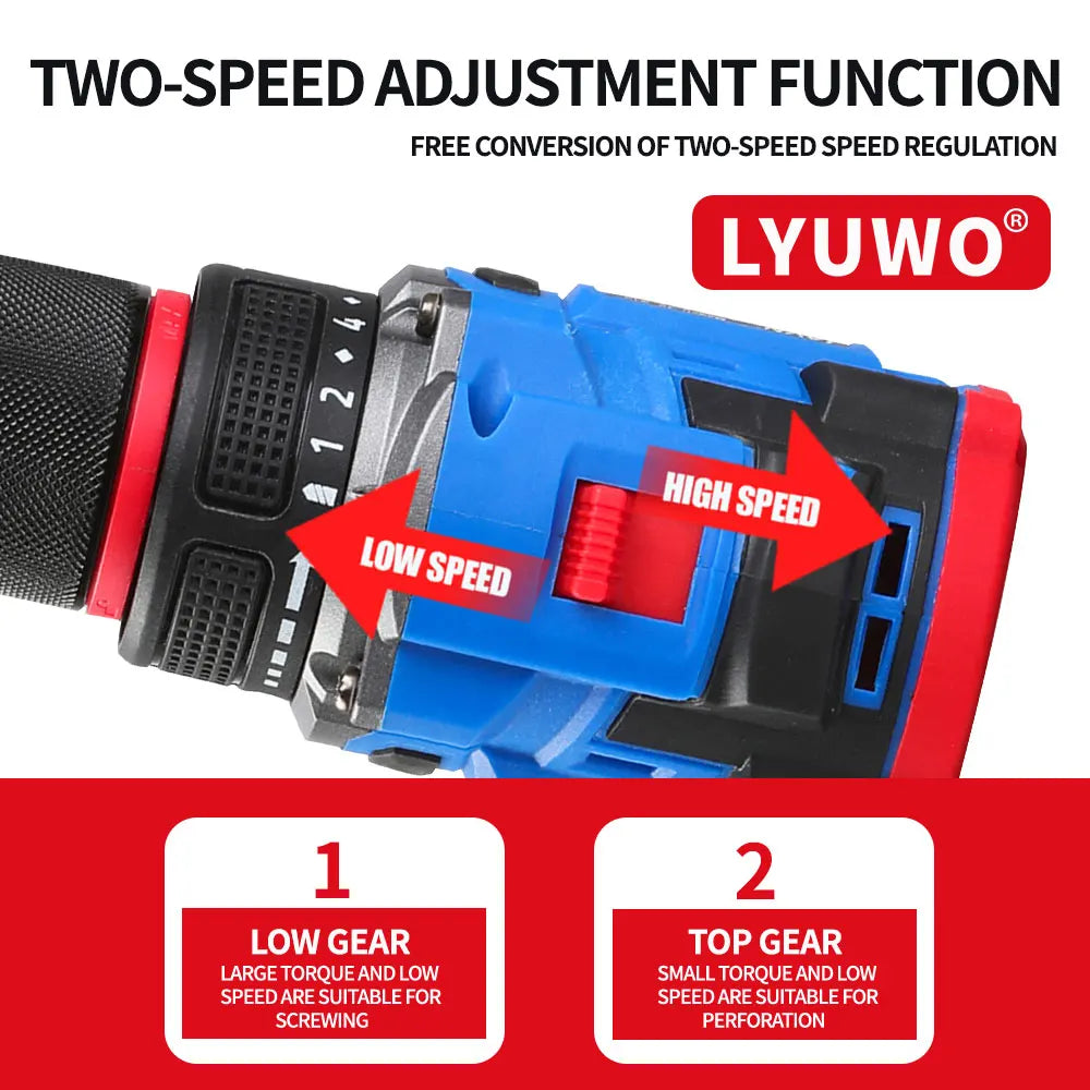 The seven core components of LYUWO lithium battery drill feature superior design from the chuck to the control panel.