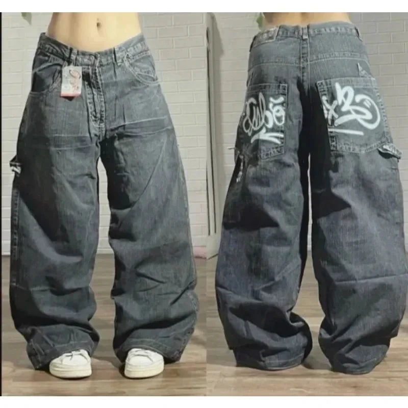 Y2K Fashion Trend Washing Heavy Industry Multi-pocket Baggy Jeans Men Gothic New Hip Hop Oversized Wide-leg Pants Mopping Jeans