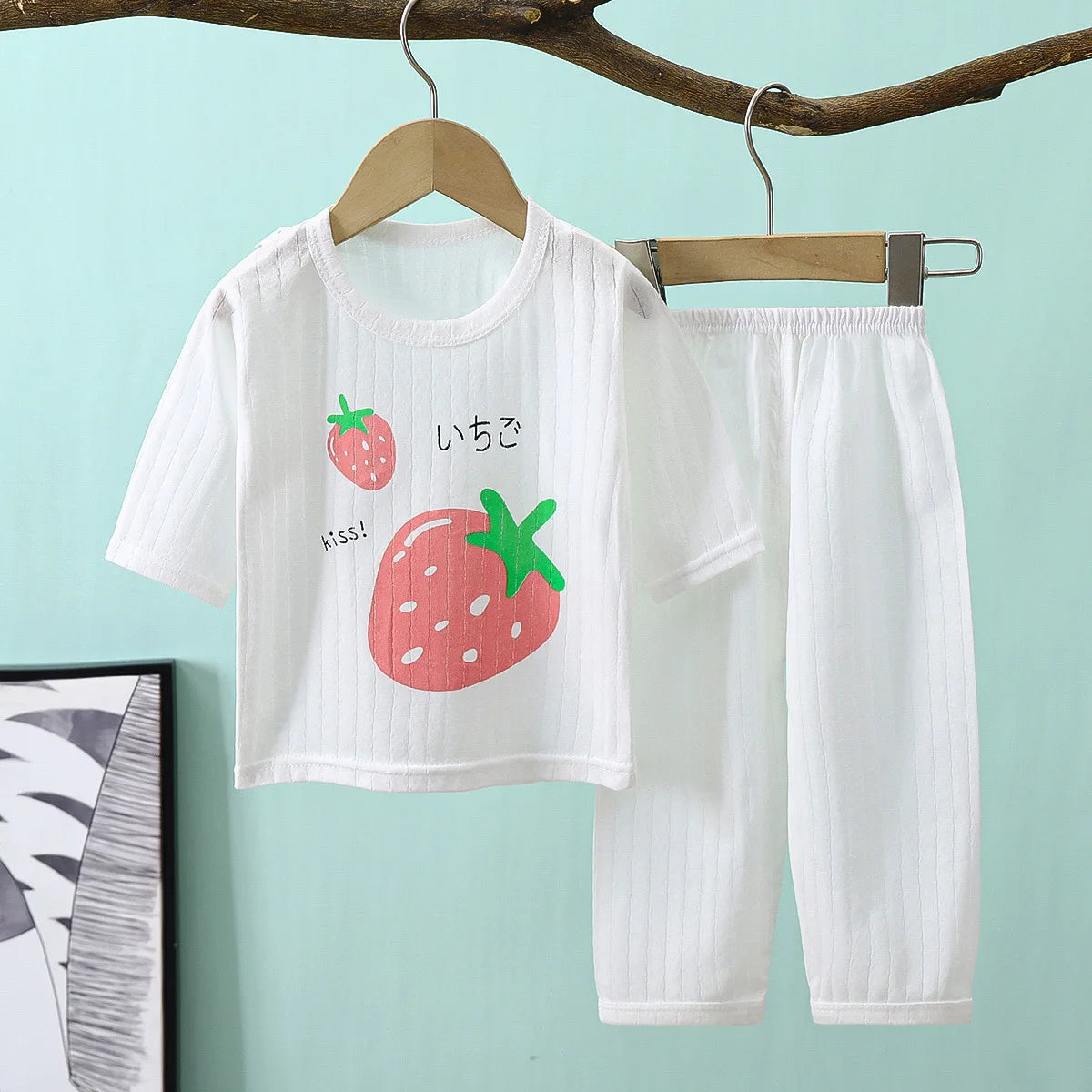 2PCS/Set Summer Children Clothes Girls Boys Cartoon Cute Casual Short Sleeve Cotton Baby Tops+Pants
