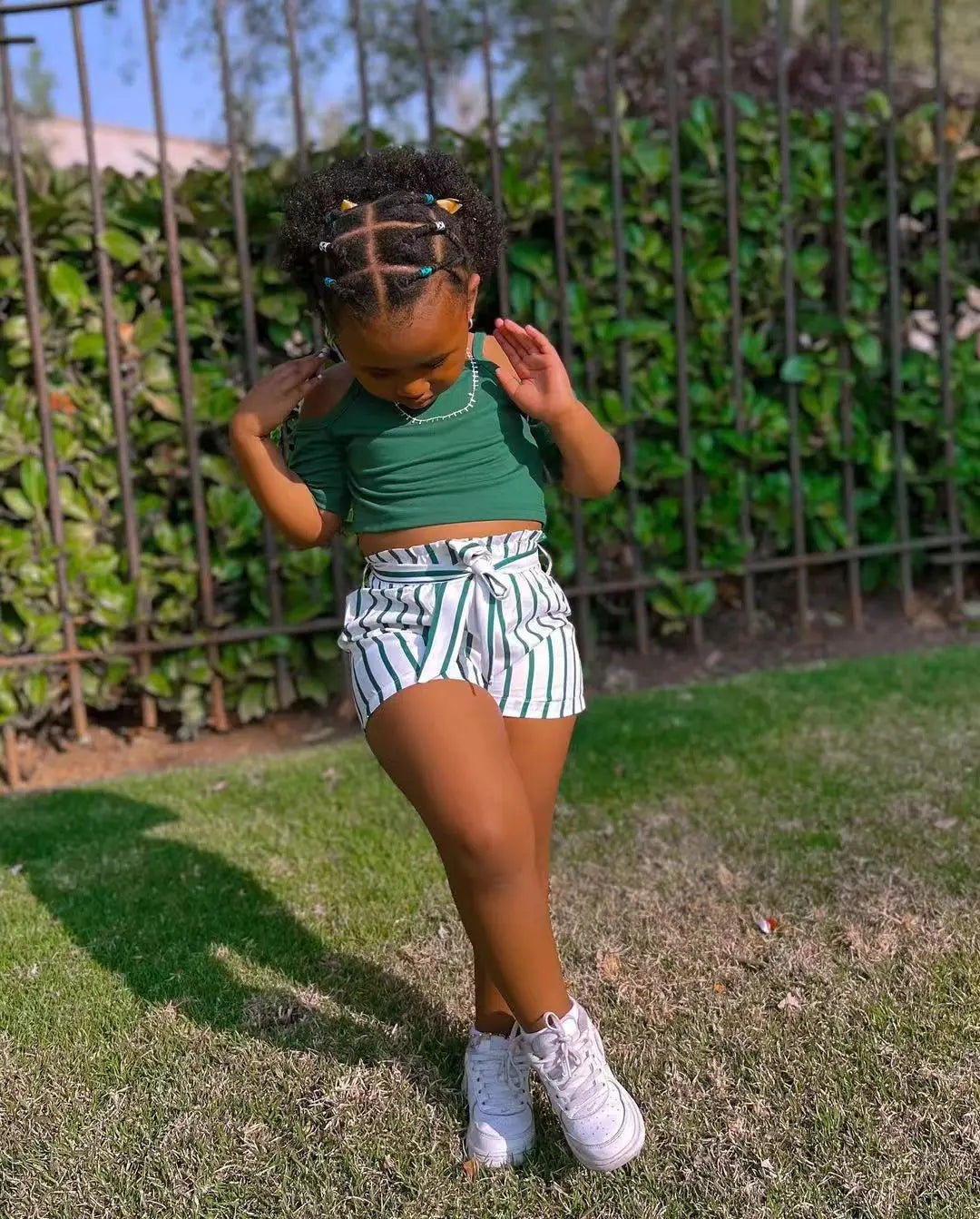 2025 Summer New Toddler Kids Girls Clothes Outfits Short Sleeve T-shirt+Striped Shorts Pants Child Casual Clothing Sets 1-8Years