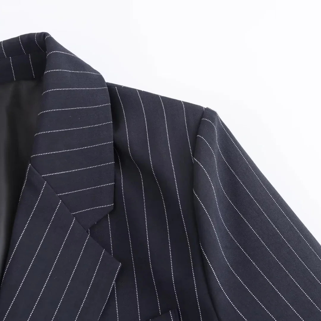 BM&amp;MD&amp;ZA 2024 Winter New Women's Casual Western Style Fine Striped Loose Long Sleeve Versatile Suit Coat