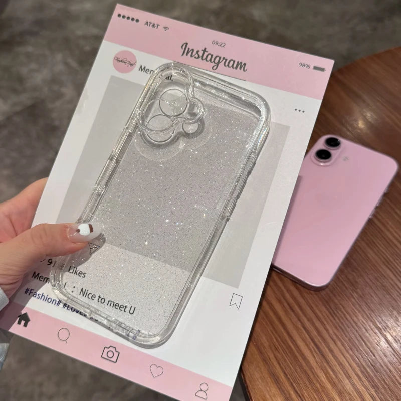 Luxury Glitter Transparent Bling Case For iPhone 11 12 13 14 15 16 Pro Max X XR XS 7 8 Plus Shockproof Soft Bumper Cover