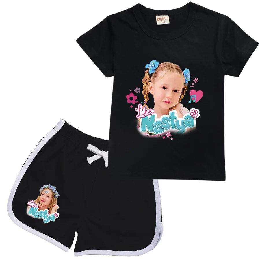 Lovely Like Nastya T Shirt Kids Summer Short Sleeve T-shirt and Shorts 2pcs Sets Toddler Girls Outfits Children Casual Sportsuit