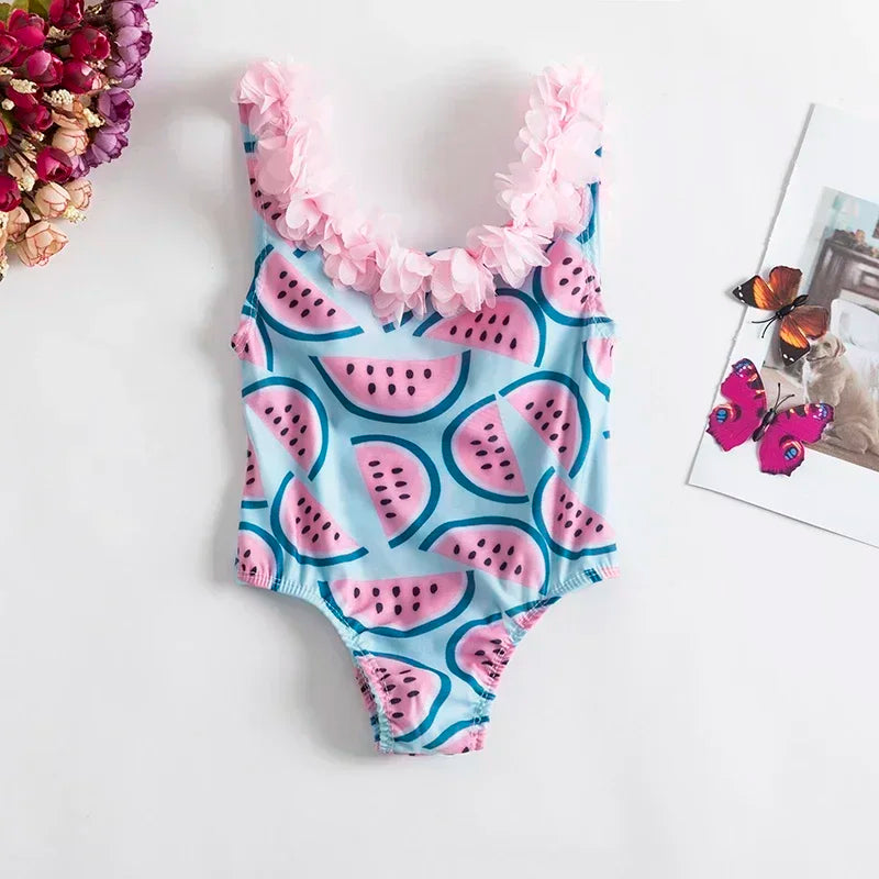 2024 New One-Piece Swimsuit Baby Girl Backless Flower Bikini Beach Holiday Swimming Bathing Suit Children Kids 1-5 Year Swimwear