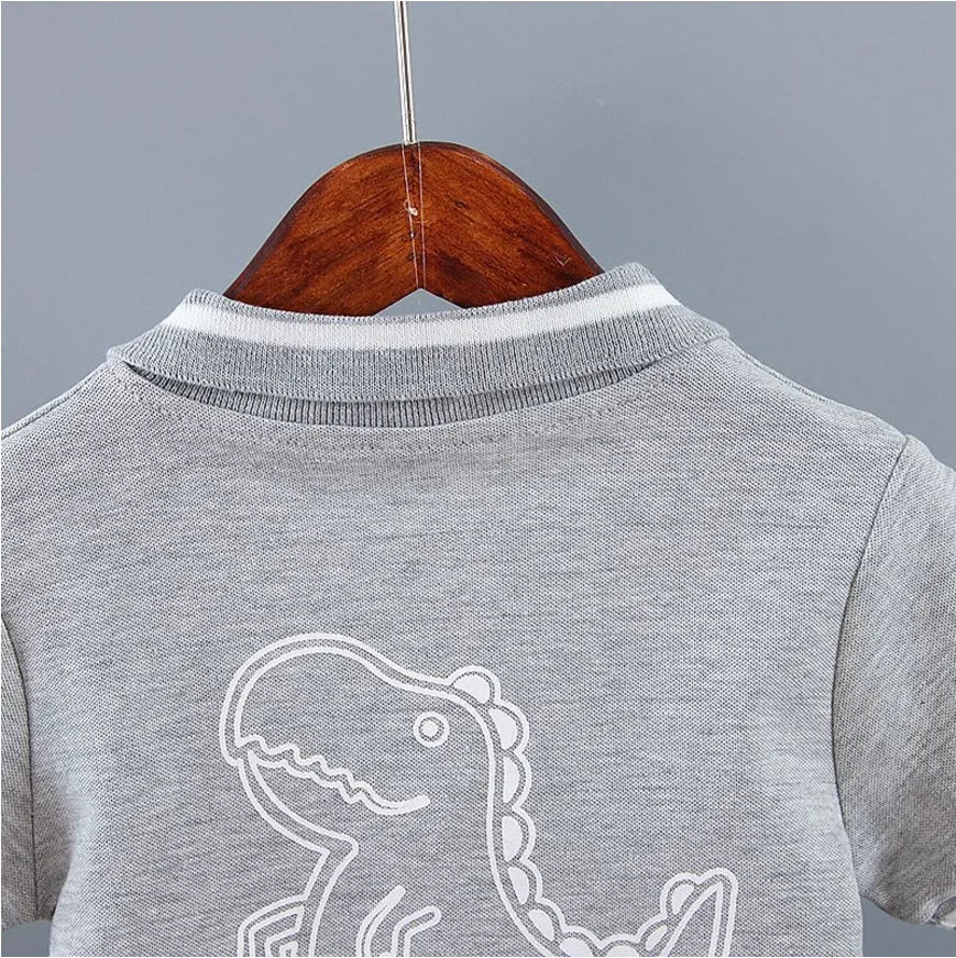 Infant Baby Boy Sets Summer Clothing Casual Sport Suit POLO Shirt + Shorts 2Pcs Set Boys Kids Gray Dinosaur Print Tracksuit