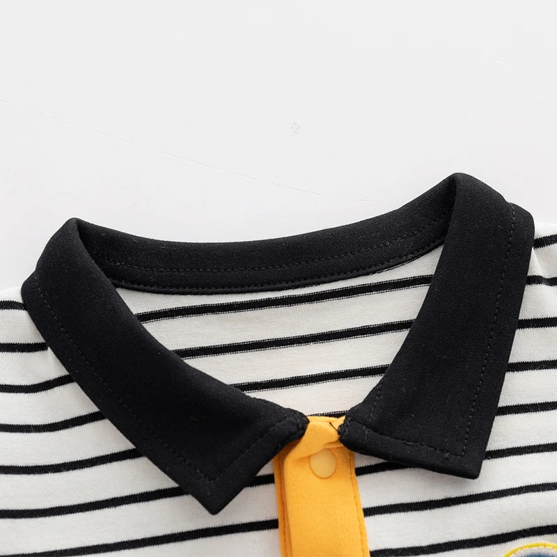 Baby boy preppy style jumpsuit striped jumpsuit summer newborn baby clothes summer handsome and stylish thin pure cotton short-