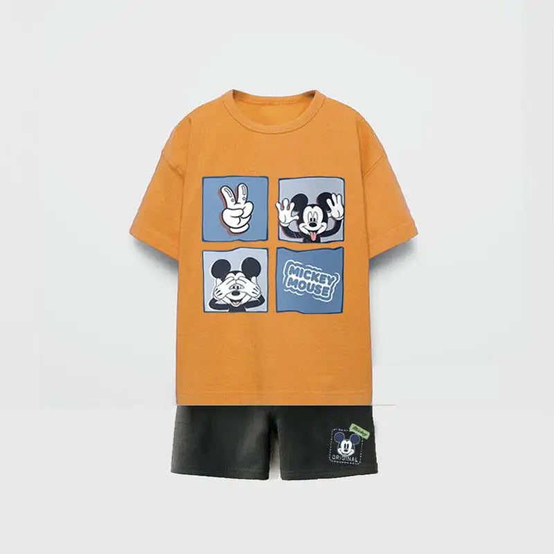 Trendy Outfits 2025 Summer Child Clothing Cute TShirt Black Shorts New Printed Tops +Shorts Boys Short Sleeve Suit Outer Wear