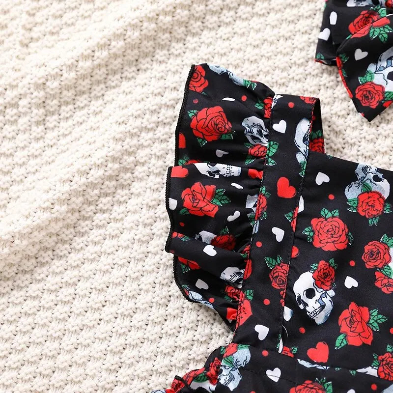 Summer Newborn Baby Clothes Pink Skull Pumpkin Sweetheart Flying Sleeves Triangle Romper Jumpsuit