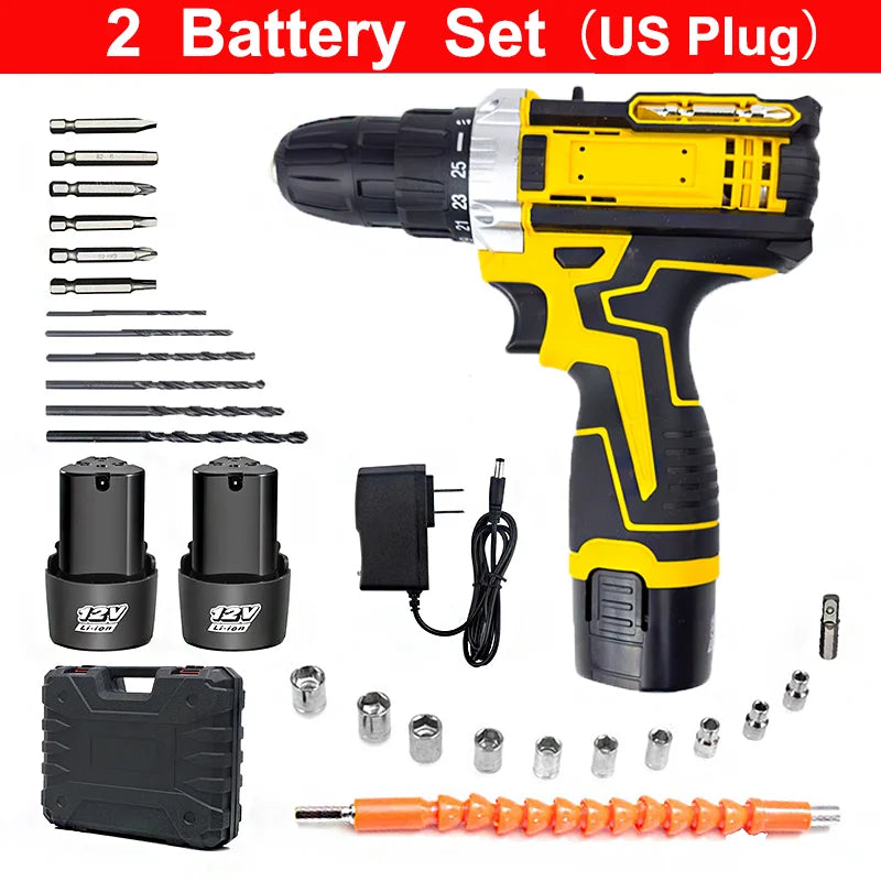 Lithium Electric Drill, Electric Screwdriver, Hand Electric Drill, Electric Tool Set, Multifunctional Accessory Box Packaging