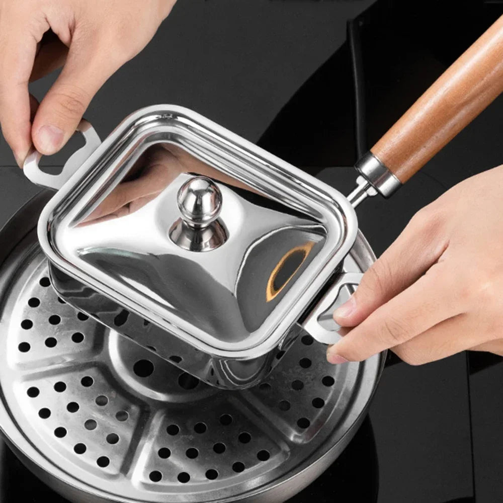 304 Stainless Steel Mini Soup Pot with Lid Double Handle Stock Pots Cookware for Single Person Household Kitchenware