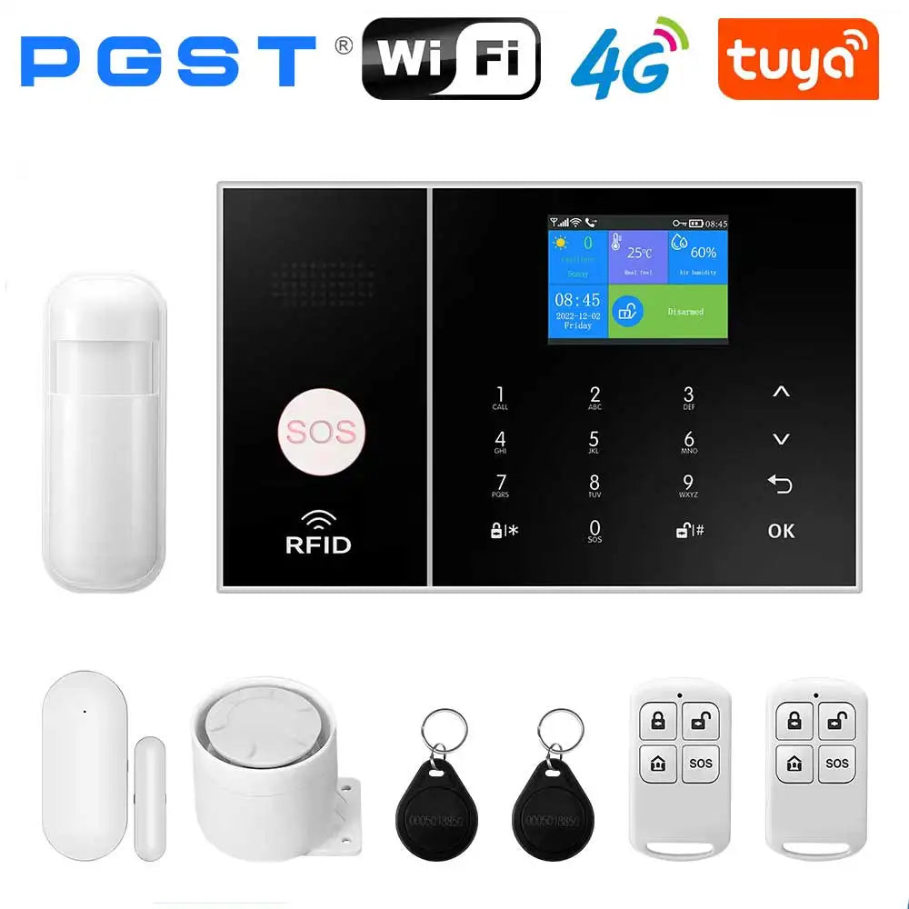PGST TUYA Home Alarm System Smart Life APP Work Alexa Google WIFI 4G Wireless Safe Security for House 433MHz