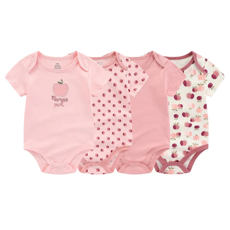 Kiddiezoom 4pcs Fashion Short Sleeve Cartoon Baby Boy Girl Bodysuit 100% Cotton Newborn Boy Girl Onesies Clothes