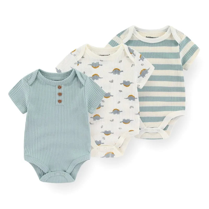 Kiddiezoom 3 PCS Fashion Summer Short Sleeve Cartoon Baby Bodysuit Cotton Newborn Boy Girl Clothes