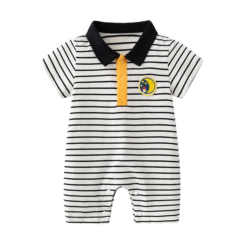 Baby boy preppy style jumpsuit striped jumpsuit summer newborn baby clothes summer handsome and stylish thin pure cotton short-
