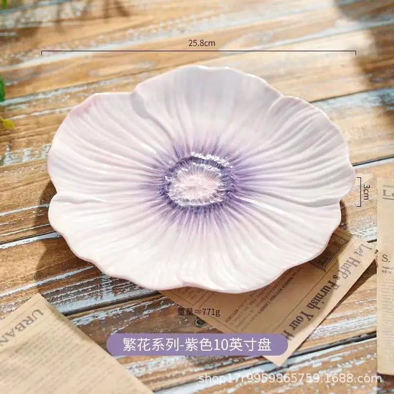 Pink Ceramic Flower Plate Dining Plates Decorative Bowl Dessert Plate Soup Bowls Water Cup Serving Plates Fruit Bowl Snack Bowls