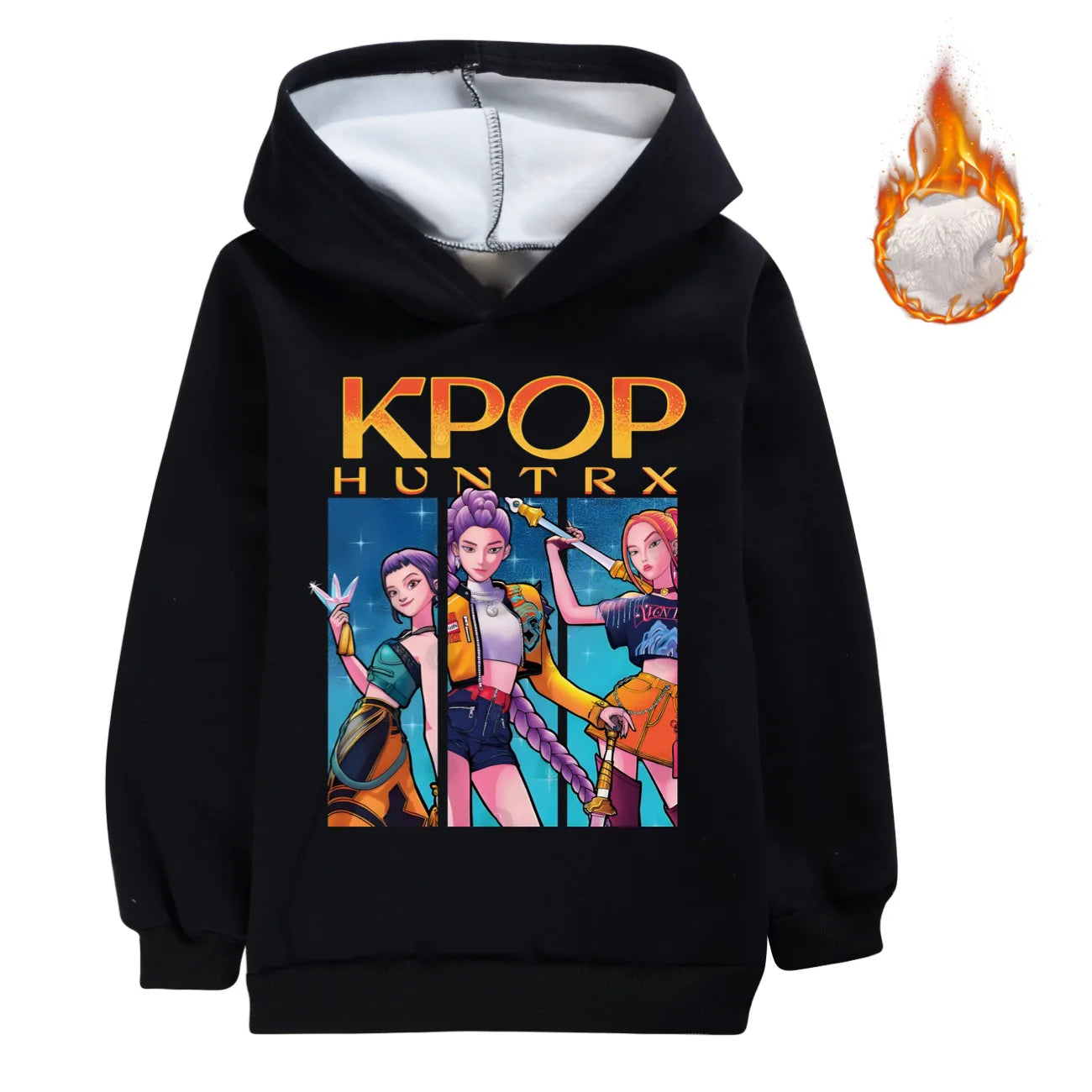 KPop Demon Hunters Huntrix Clothes Kids Hoodies Baby Girls Winter Warm Zipper Jacket Boys Thicken Fleece Coats Children's Parkas