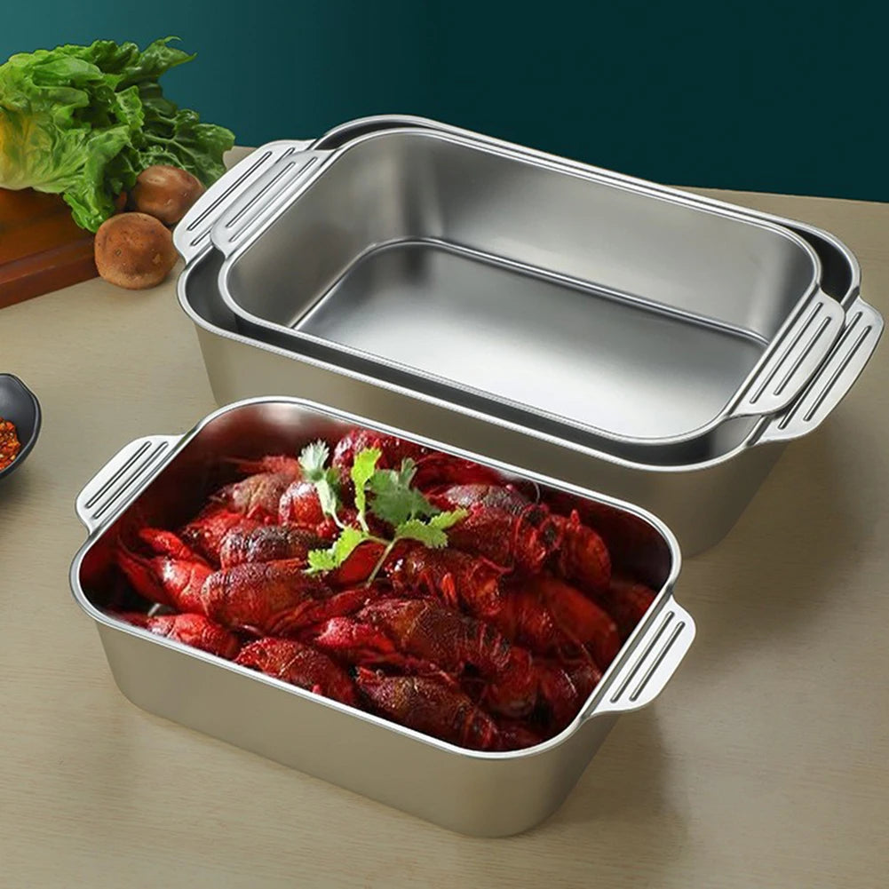Large Capacity Stainless Steel Fish Deep Plate Both Gas and Induction Cooker BBQ Fried Beef Food Tray Seafood Dish Bbq Plate