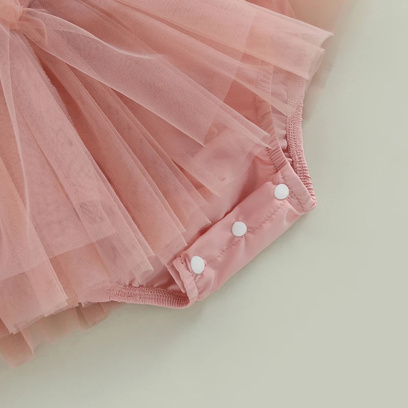 0-24M Infant Baby Girl Romper Dress Solid Color Short Sleeve Front Bowknot Tulle Jumpsuit Headband Baby Girl Summer Clothes