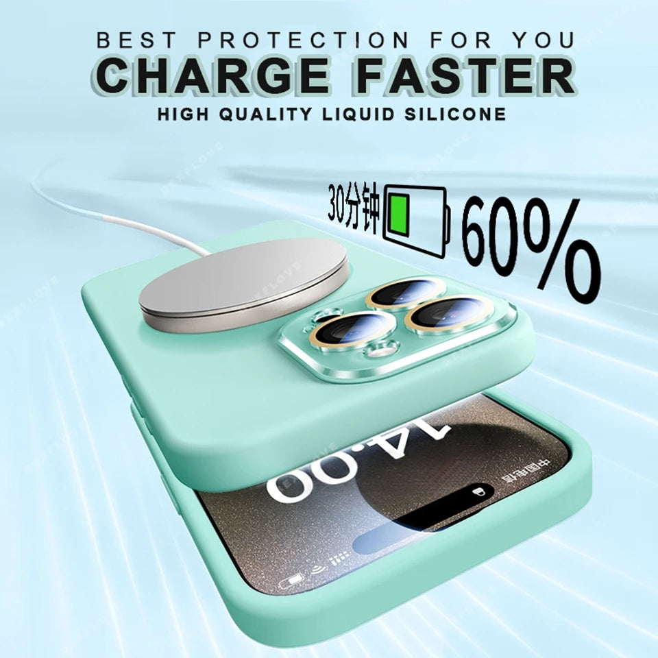 Lanyard Magnetic Phone Case For iPhone 15 14 16 Plus 11 12 13 16 Pro Max Magsafe Liquid Silicone Strap Charge Protector Cover