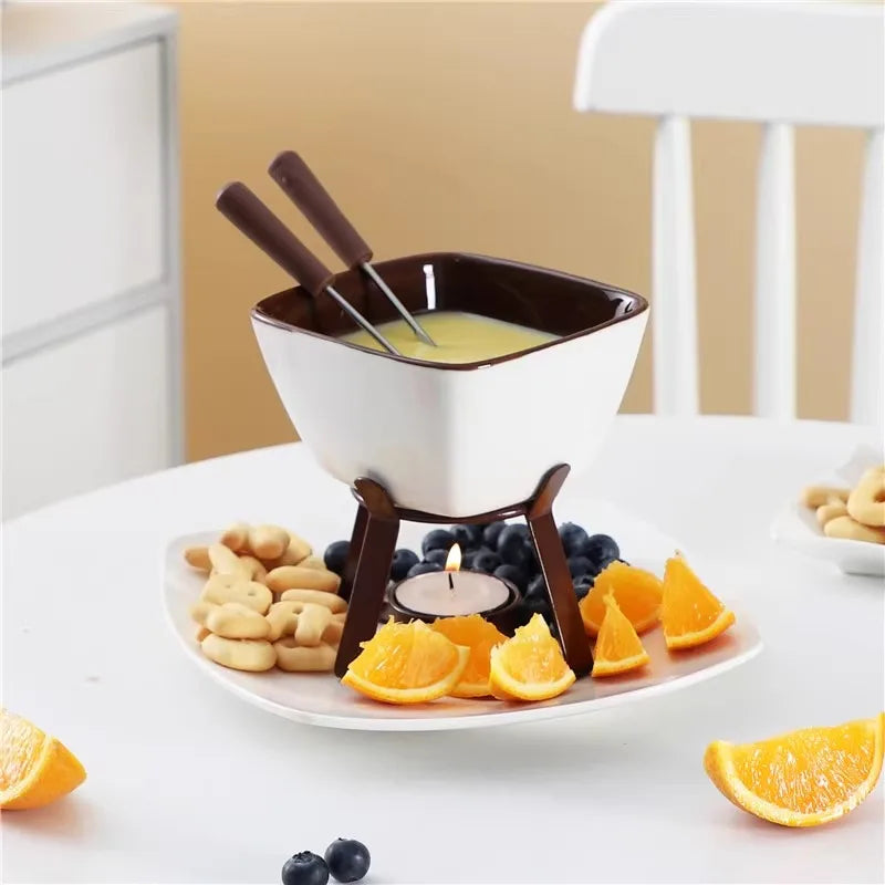 Creative Ceramic Fondue Pot for Chocolate, Cheese, and Ice Cream - Perfect for Melting and Keeping Warm