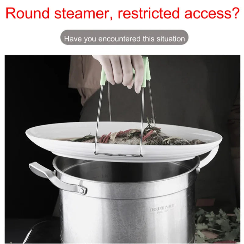Household Oval Fish Steamer Stainless Steel Soup Steamer Pan Multifunctional Kitchen Steaming Fish Pot with Transparent Cover