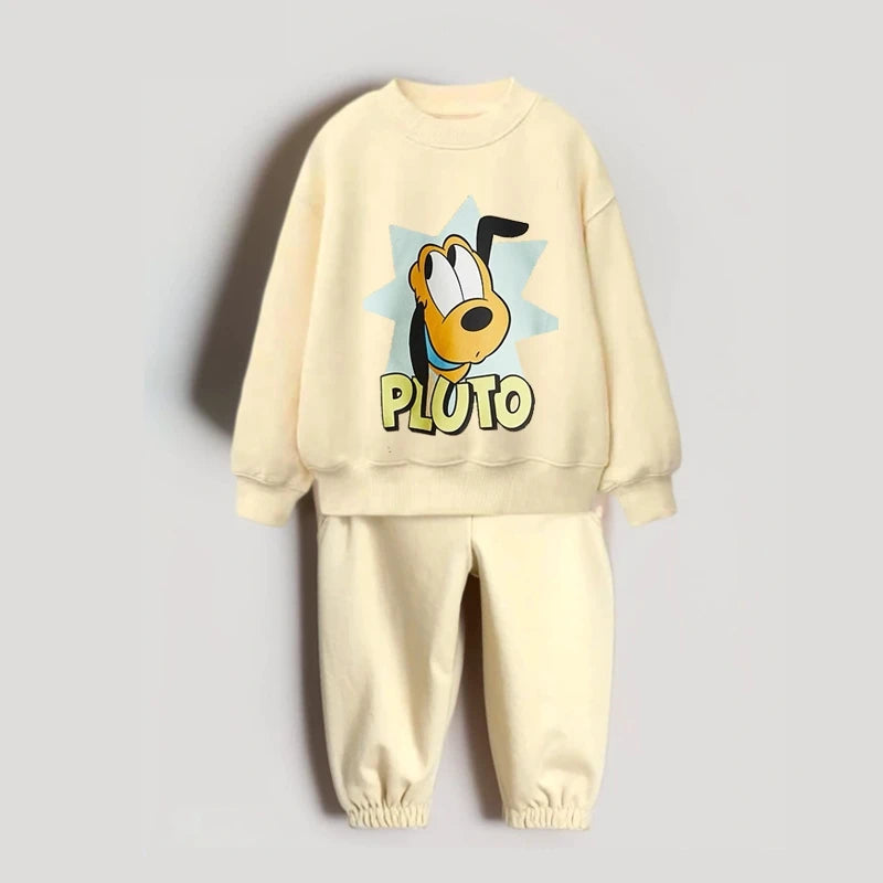 0-6Year Kids Long Sleeve Suits Cartoon Sweatshirts Solid Color Versatile Pants Two-piece Outer Wear Child New Trendy Costume