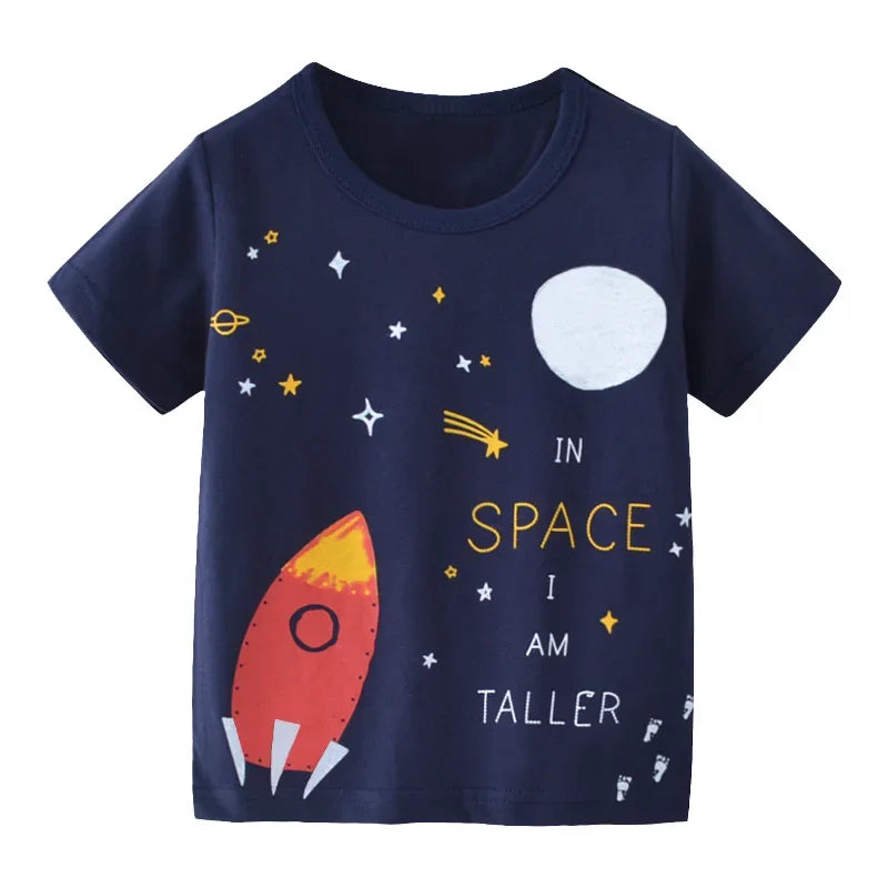 2 3 4 5 7 9 Years Summer Baby Boys Short Sleeve T-shirt Children Kids Cotton Cartoon Tops For Little Boys KF1022