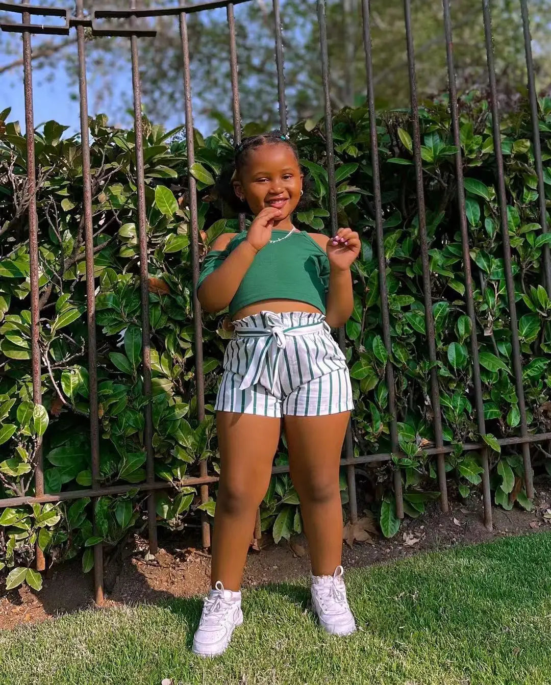 2025 Summer New Toddler Kids Girls Clothes Outfits Short Sleeve T-shirt+Striped Shorts Pants Child Casual Clothing Sets 1-8Years
