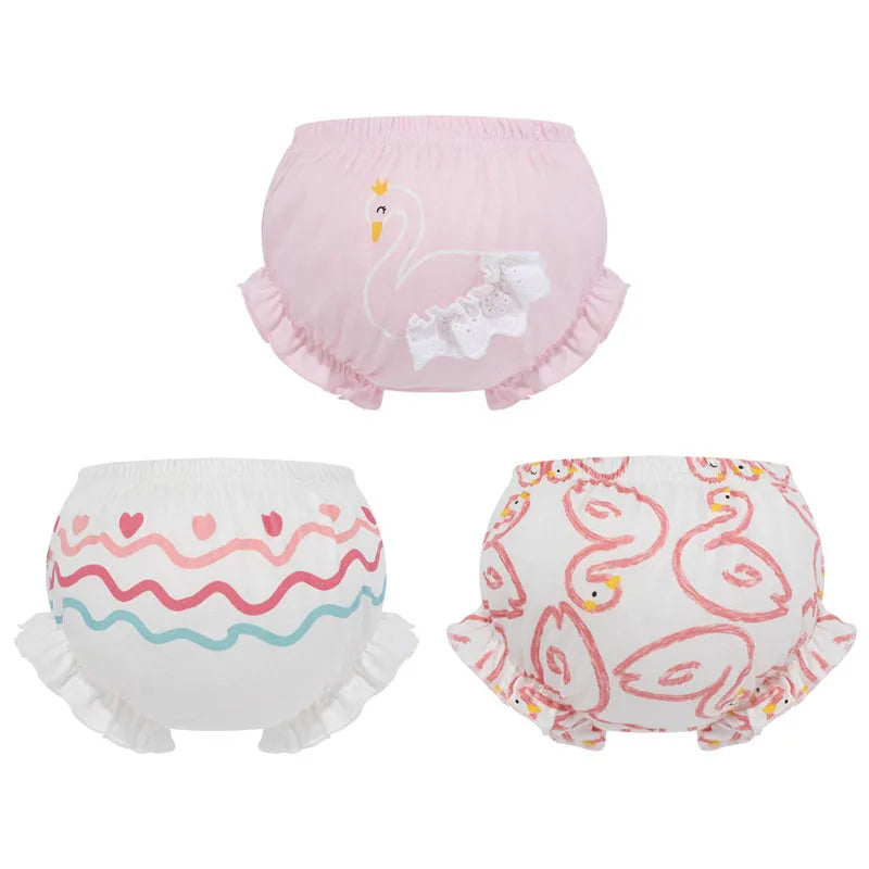 3 Piece/Lot 100%Cotton Baby Girl Panties Kids Infant Newborn Bow Underpants Wear Outside Fashion Shorts For Children Soft Briefs