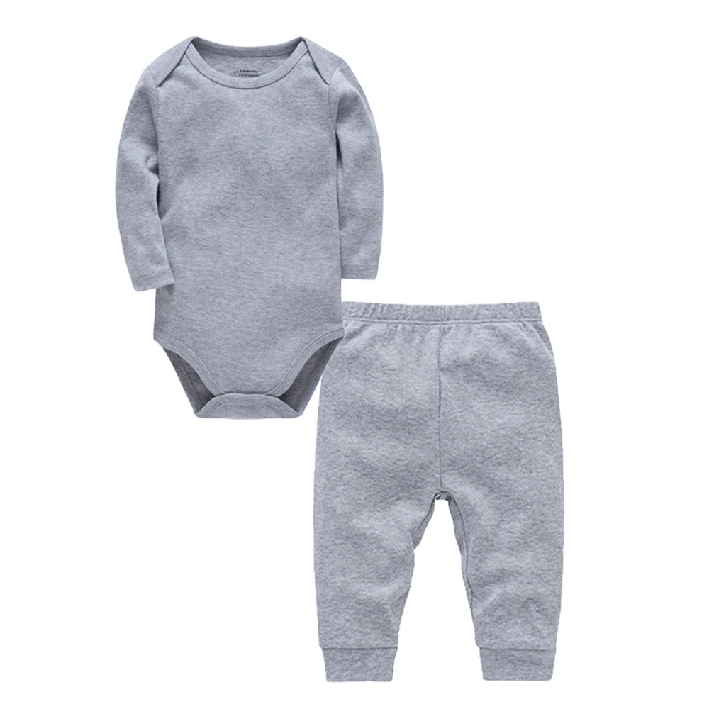 2 Pcs/set Baby Clothing Set 100% Cotton Plain Baby Romper+Pant Newborn Bodysuit Trousers Blank Legging Kids Clothes For 0-12 M