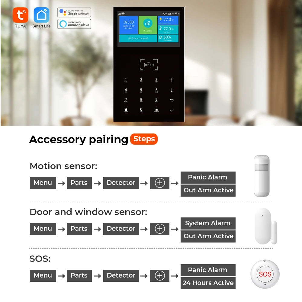 PGST GSM WIFI Smart Home Alarm System Tuya 4G Wireless Smart Life APP Control With Alexa 433MHz Safe Security Door Sensor Siren