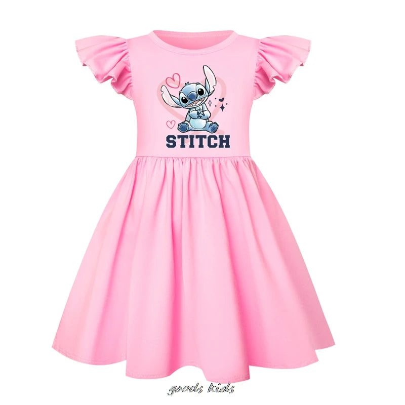 Hot Lilo And Stitch Flying Sleeve Girls Colorful Dress And Bag Summer Kids Party Dresses Children Clothing Vestidos Outfits